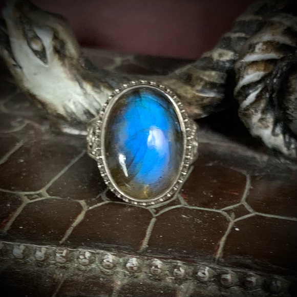 Glowing Labradorite Sterling Silver Ring 925 Vintage - Picture 9 of 15